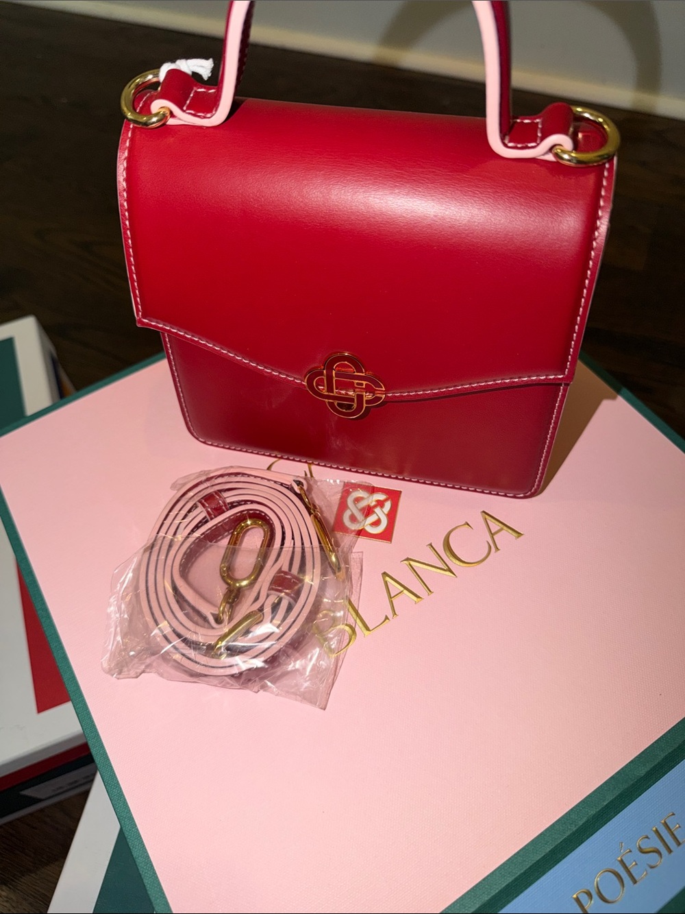 Structured Red Top-Handle Mini Bag with Gold Hardware - Picture 9 of 9